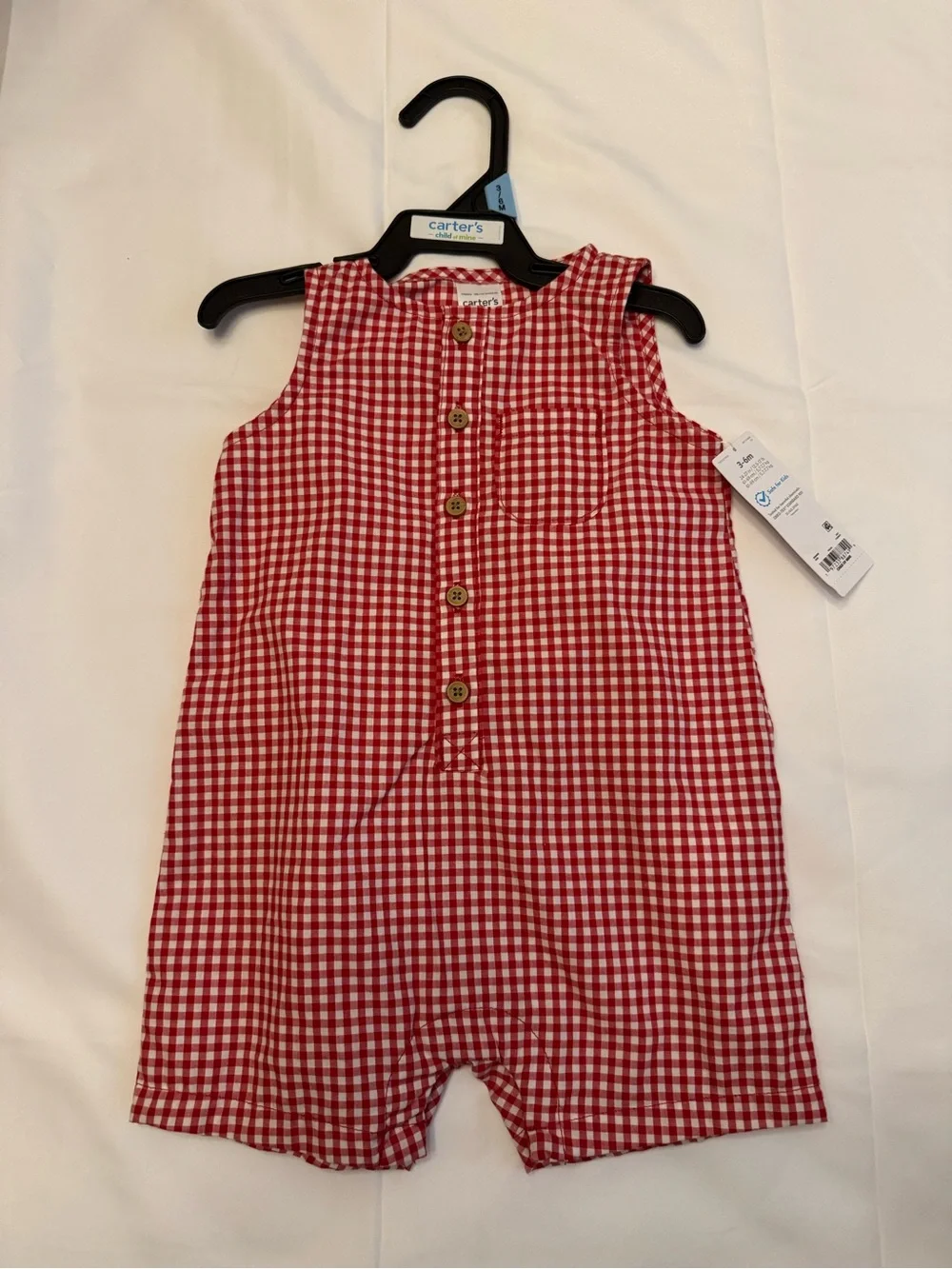 Carter's Red & White Gingham Button Romper